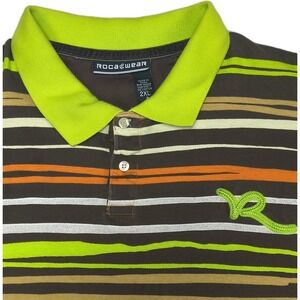Rocawear Vintage Polo Shirt Short Sleeve Men's XXL 55" Striped Streetwear Shiny